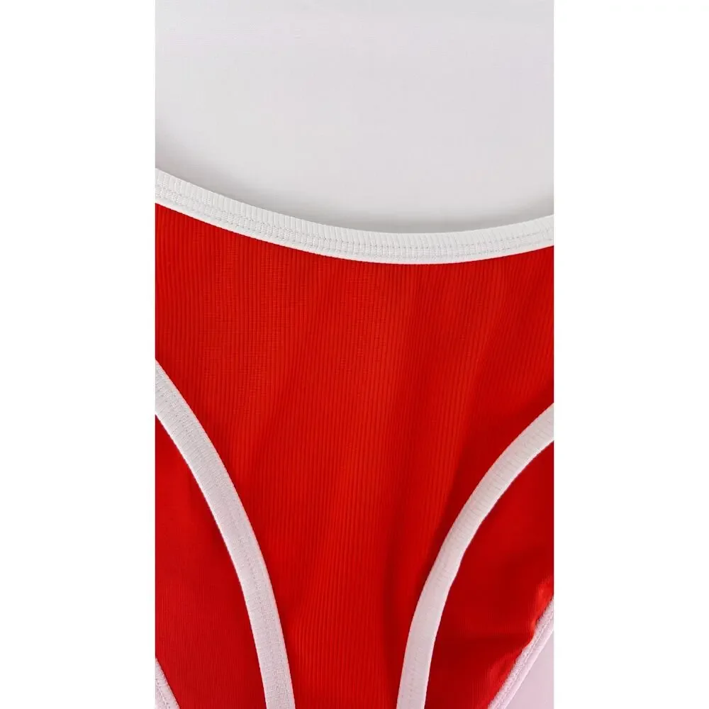 Wilo The Label 2 Piece Tankini Swimsuit Tomato Orange Womens Size Large New